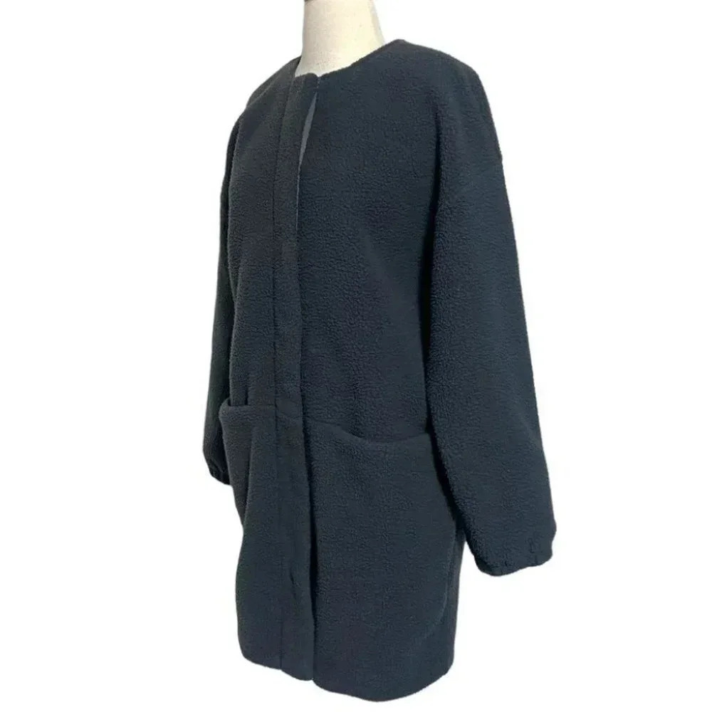 Fabletics Women's Charcoal Sherpa‎ Fleece Collarless Long Sleeve Coat Size S